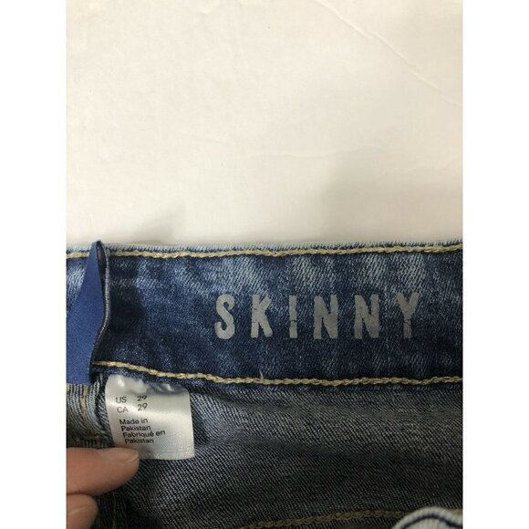 H and M Divided Women's 28x32 Blue Denim Jeans Skinny Leg Distressed Button Fly - Picture 6 of 9